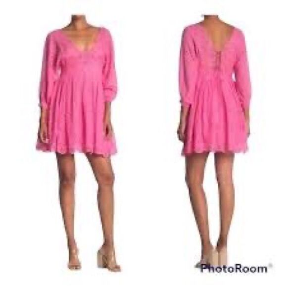 Free People Lottie Pink Eyelet Mini Dress - Picture 3 of 6